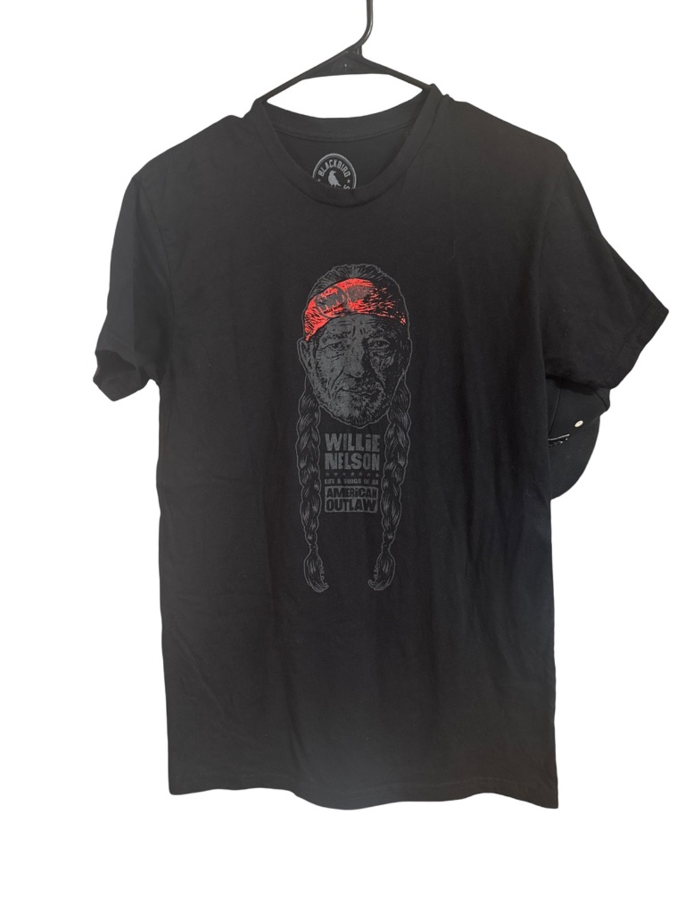 Black Graphic Short-Sleeve Tee with Red Bandana Accent